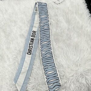 Dior Light Blue and White Logo Silk Twilly Scarf